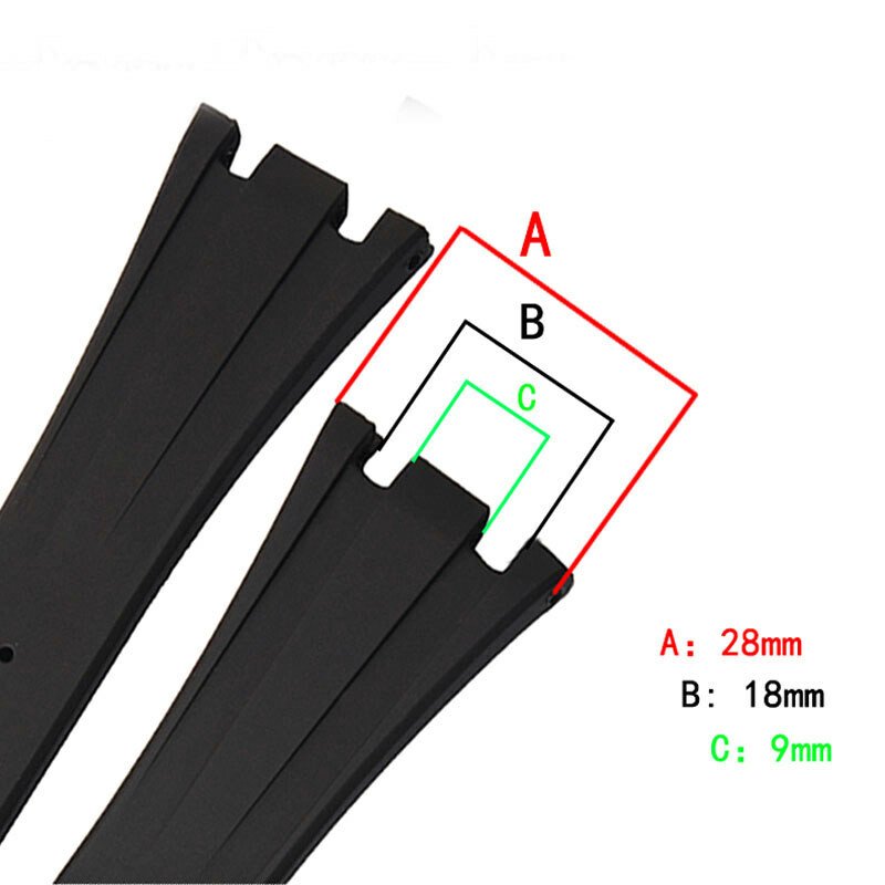 28mm / 18mm Black Rubber Strap Band for AP Royal Oak Offshore 42mm Model