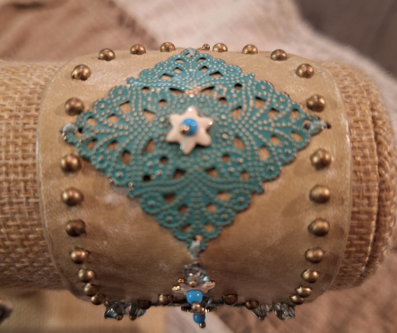 Western Embellished Leather Cuff Crystal,Metal,Enamel Embellishments 2″ wide
