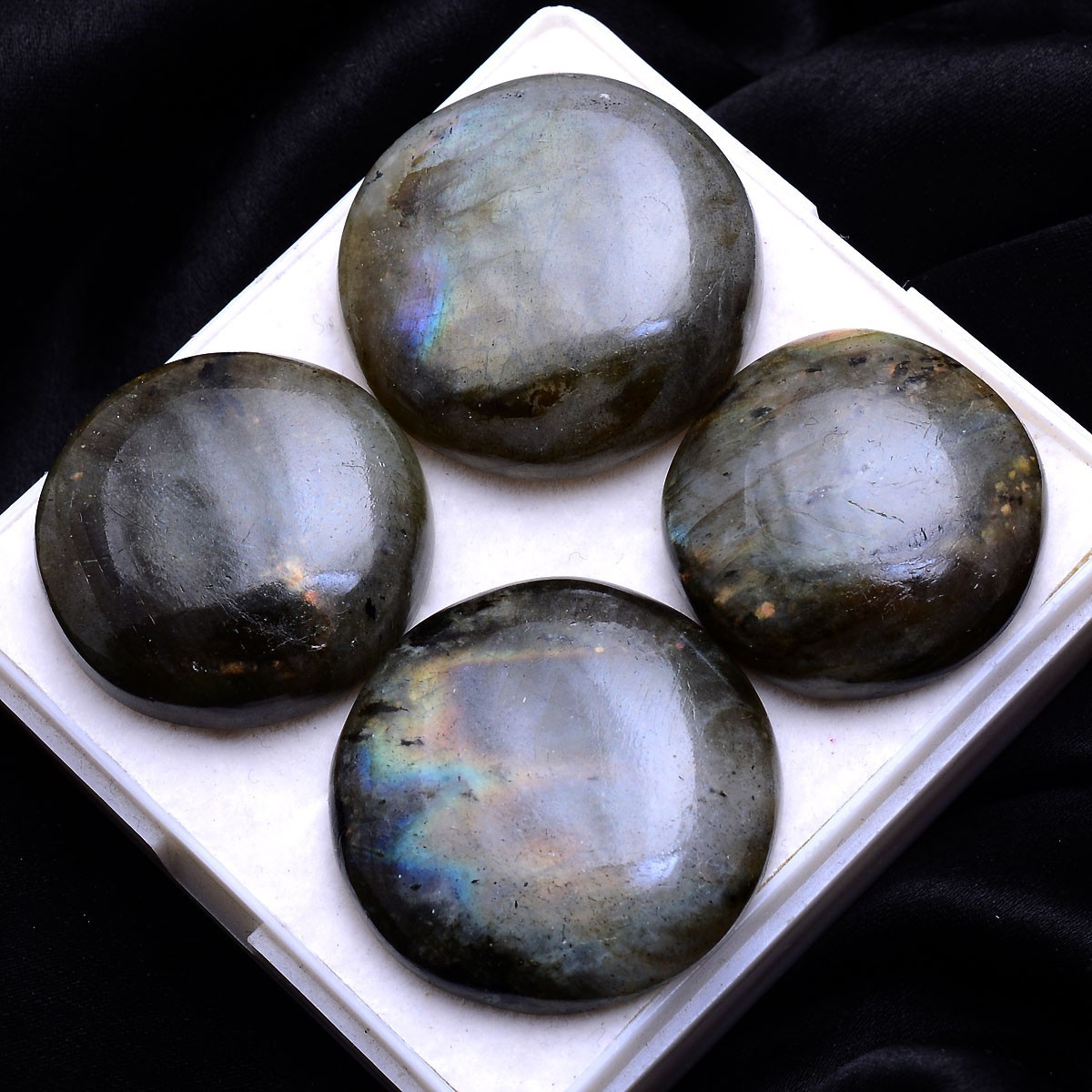 4 Pcs Natural Labradorite Flashy Round Cabochon Glossy Loose Gemstones~25mm-29mm
