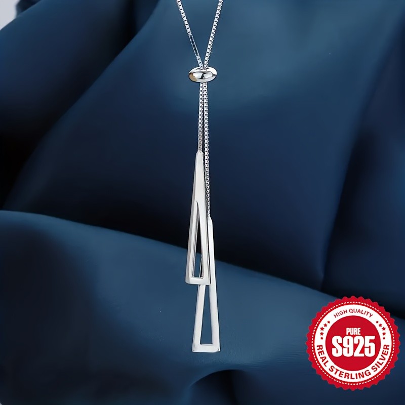 Sleek Double Triangle Lariat Silver Necklace Evening Formal Dinner Party Jewelry