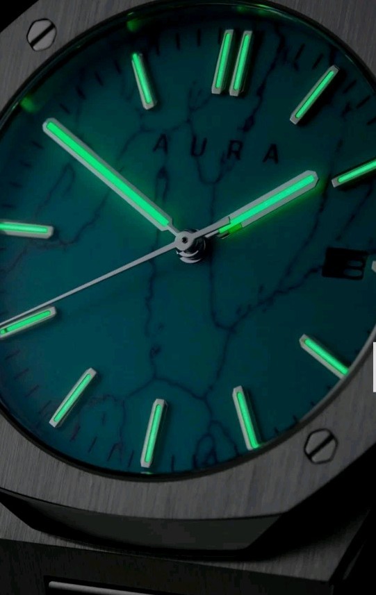AURA 003: Steel/TurquoiseStainless SteelDate 003SKU: A2024-D111-STT-40