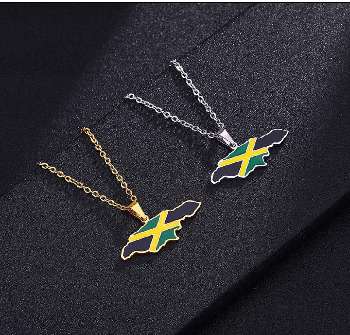 Jamaica Flag Stainless Steal Pendant Chain Jamaican Caribbean Gold Or Silver