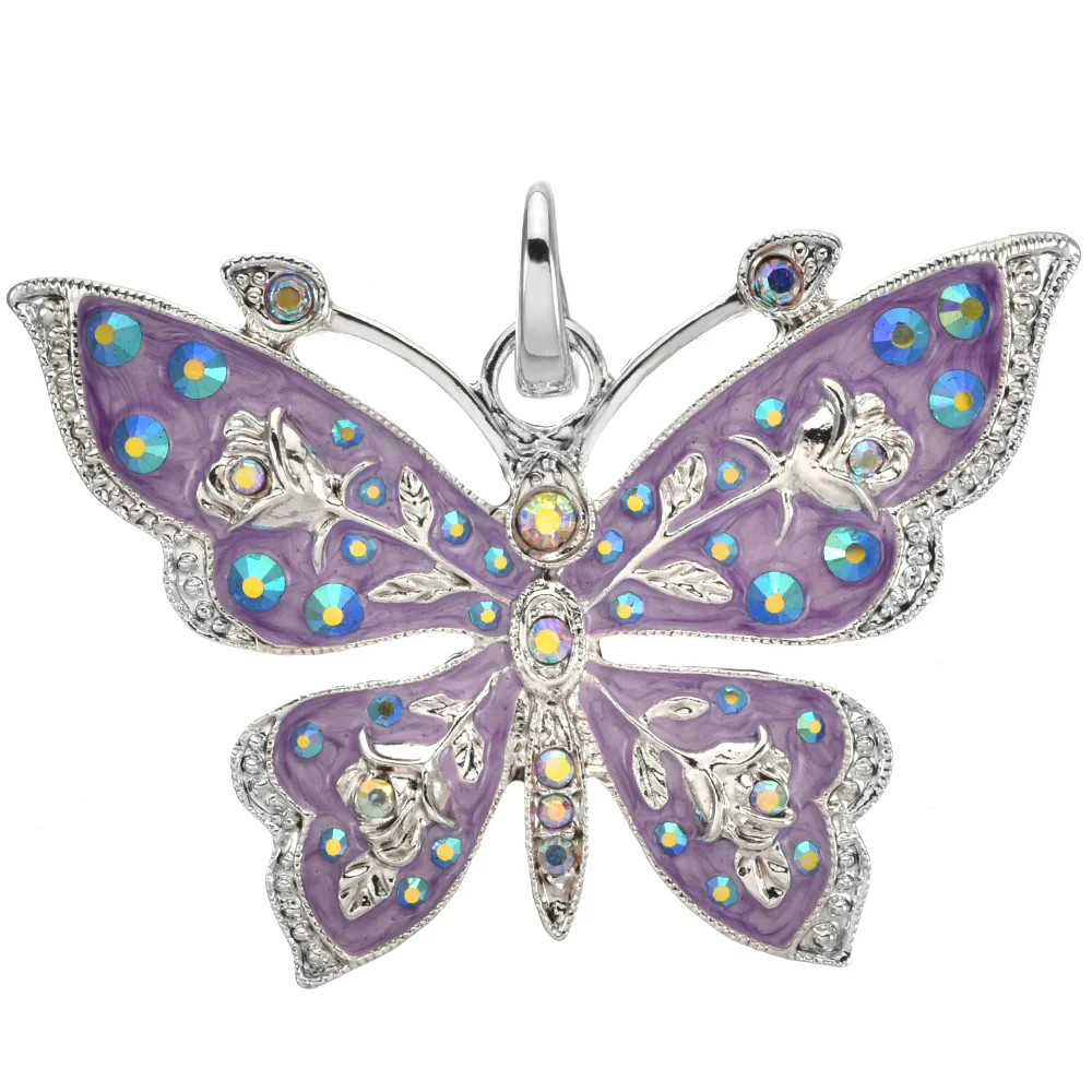 Kirks Folly Rosey Butterfly Open Ring Charm ST Lavender Enamel & Crystals