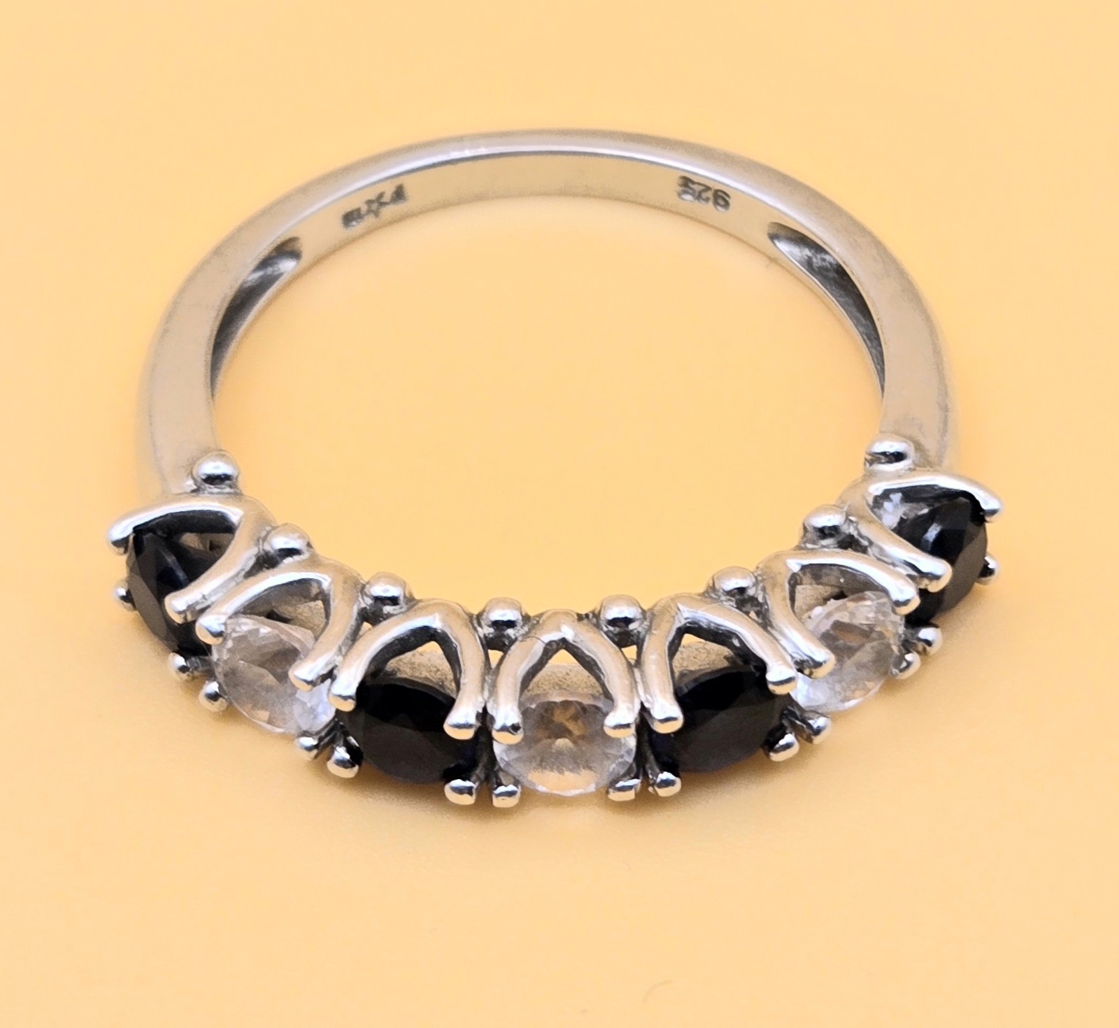 Simulated Sapphire And Clear Crystal Stamped Sterling Silver 925 Ring Size 7