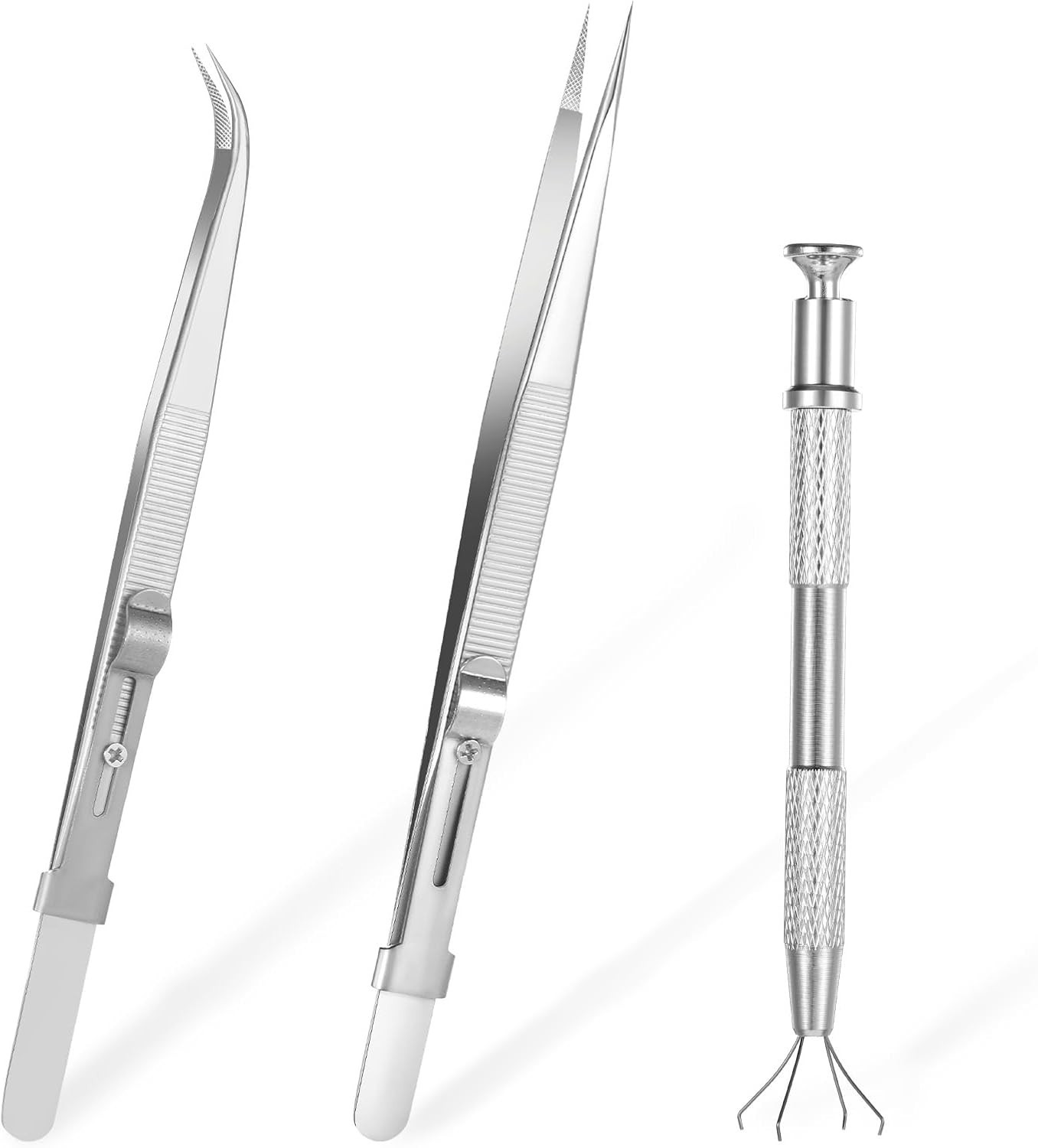 3 Pack Stainless Steel Locking Gemstone Tweezers for Jewelry Making