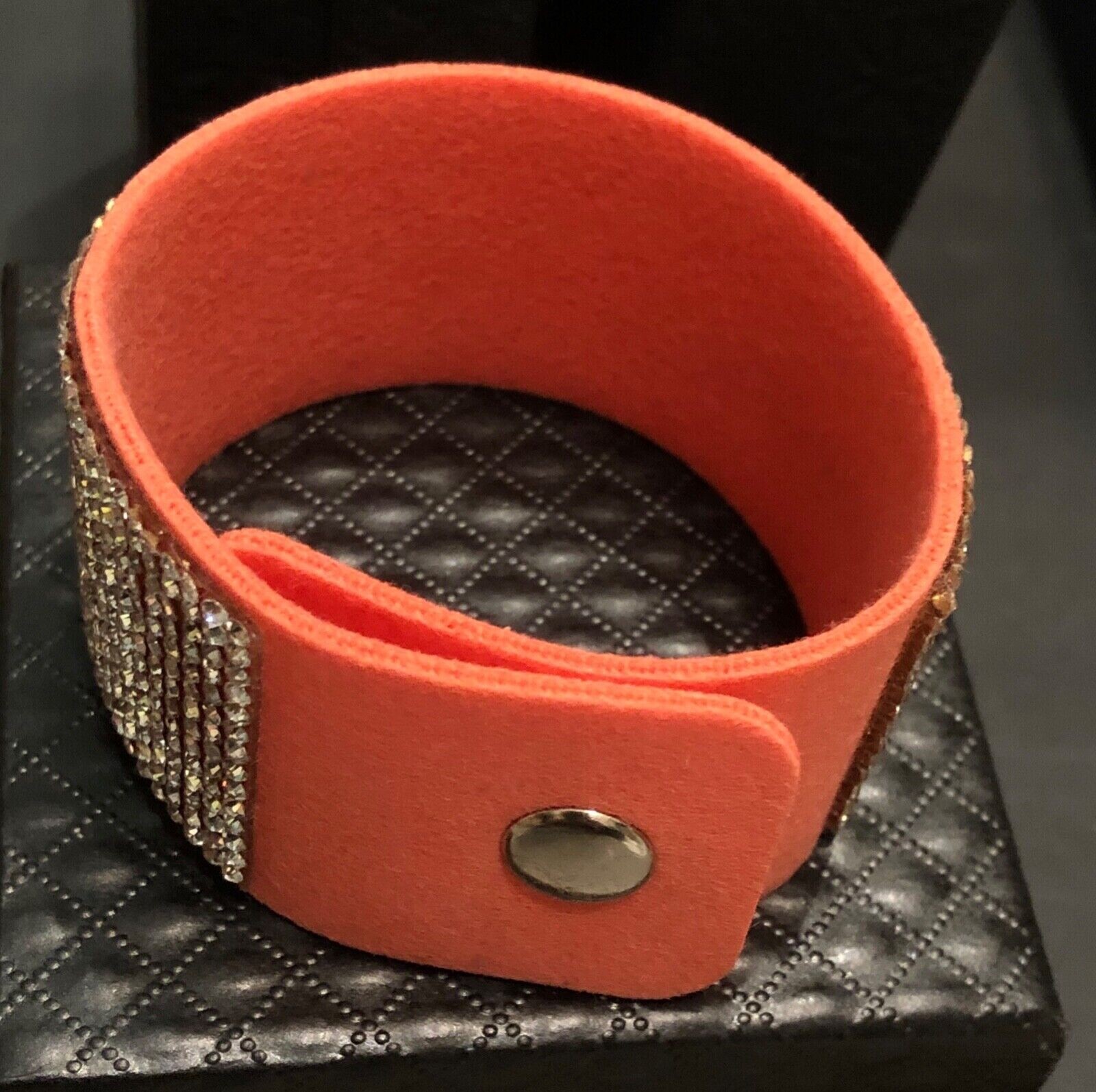 Swarovski Element Crystal Wrap Bracelet Orange Alcantara Leather Wide Bling Cuff