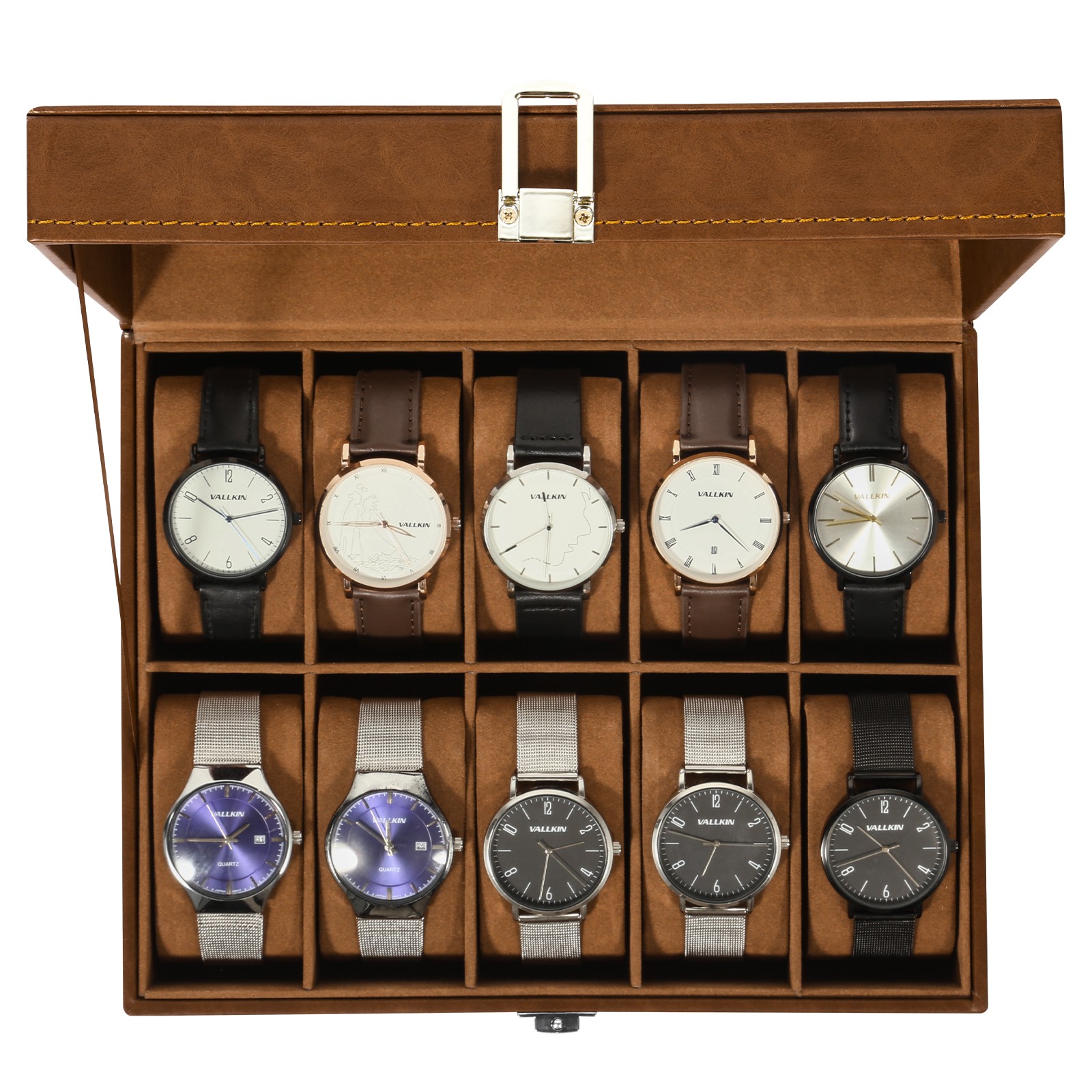 10 Slots Watch Box PU Leather Display Case Jewelry Organizer Box w/Glass Lid NEW