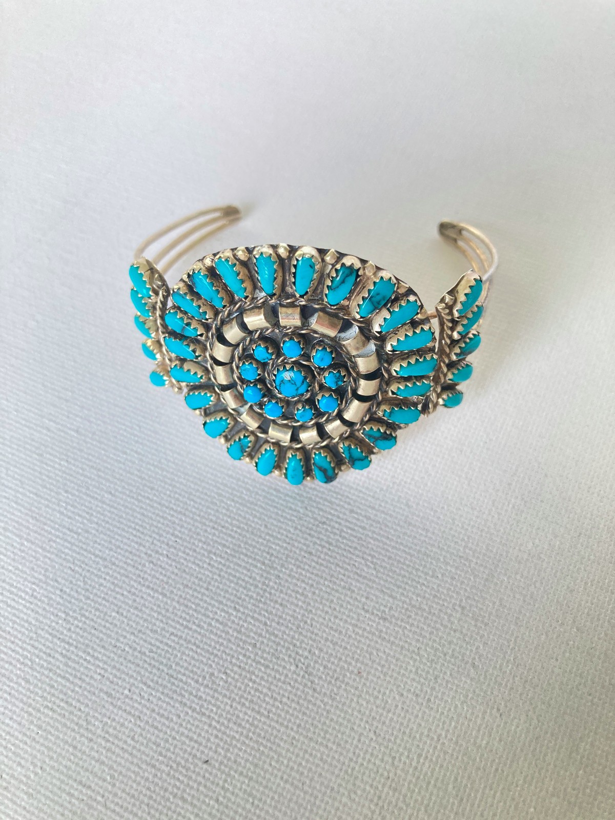 Authentic Navajo Handmade Sterling Silver & Natural Turquoise Cluster Bracelet