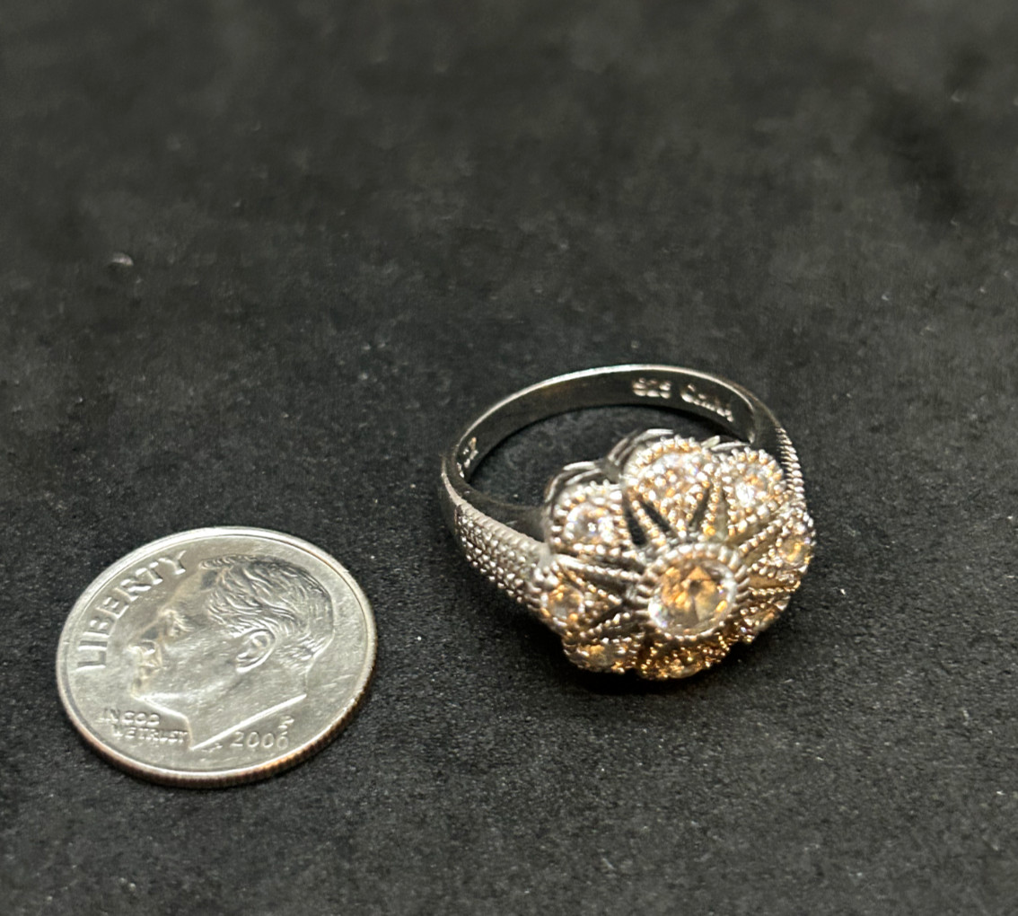 925 Sterling CZ Flower Ring 15.2mm Sz 6 – 5.0g