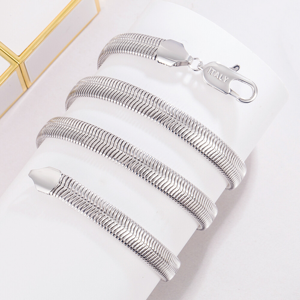 925 Sterling Silver 8mm Soft Snake Chain Flat Snake Curb Chain Necklace Women’s