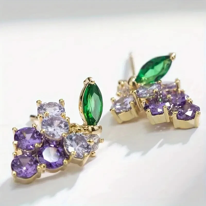 Fashion Grape Cluster Earrings – Imitation Zircon Embellished, Zinc Alloy