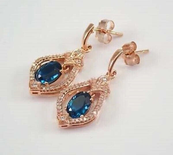 2.80Ct Oval Cut Lab Created London Blue Topaz Drop/Dangle 14K Rose Gold Plated