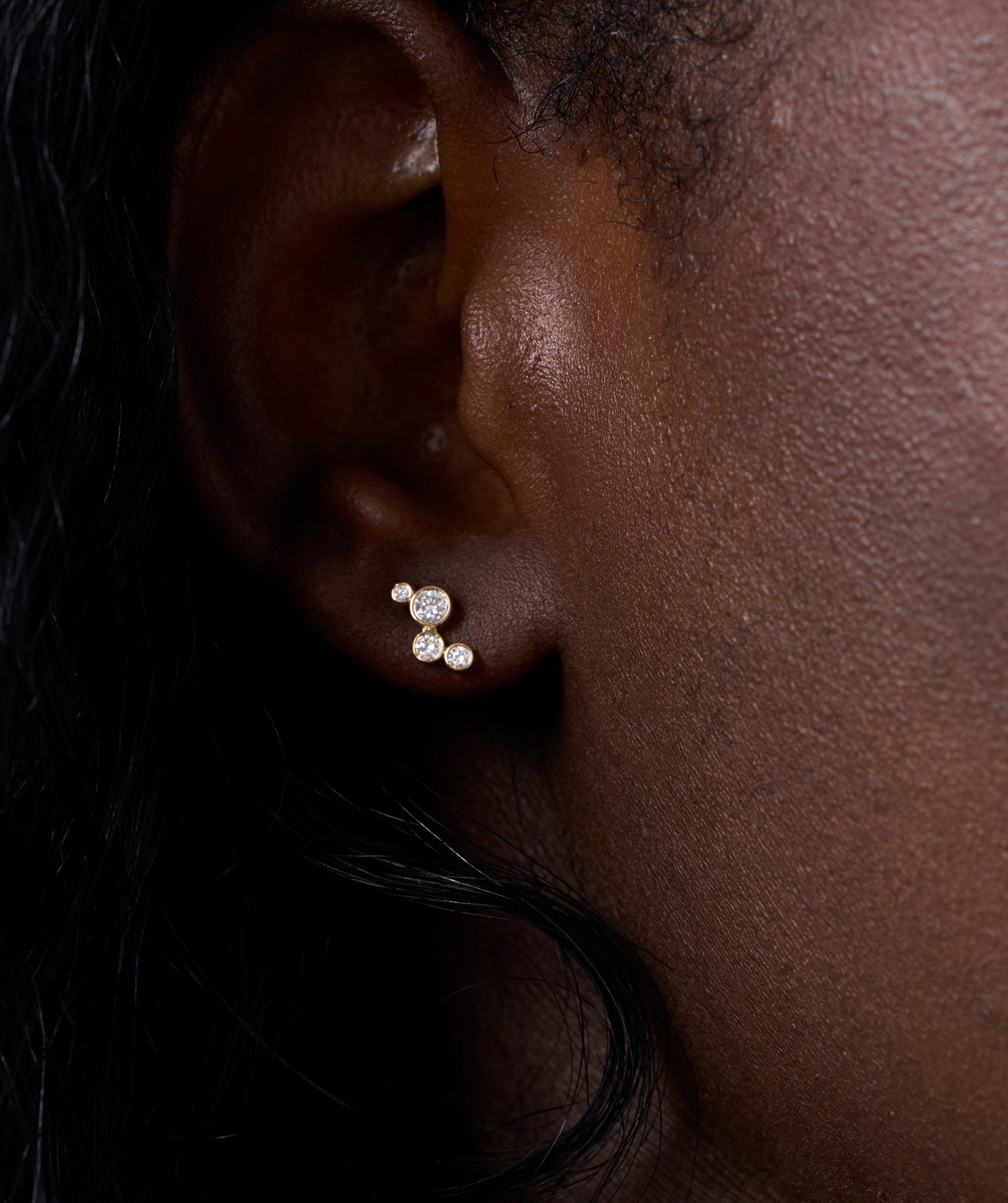 14K Gold Round Lab Grown Diamond Four Stone Bezel Diamond Climber Stud Earrings