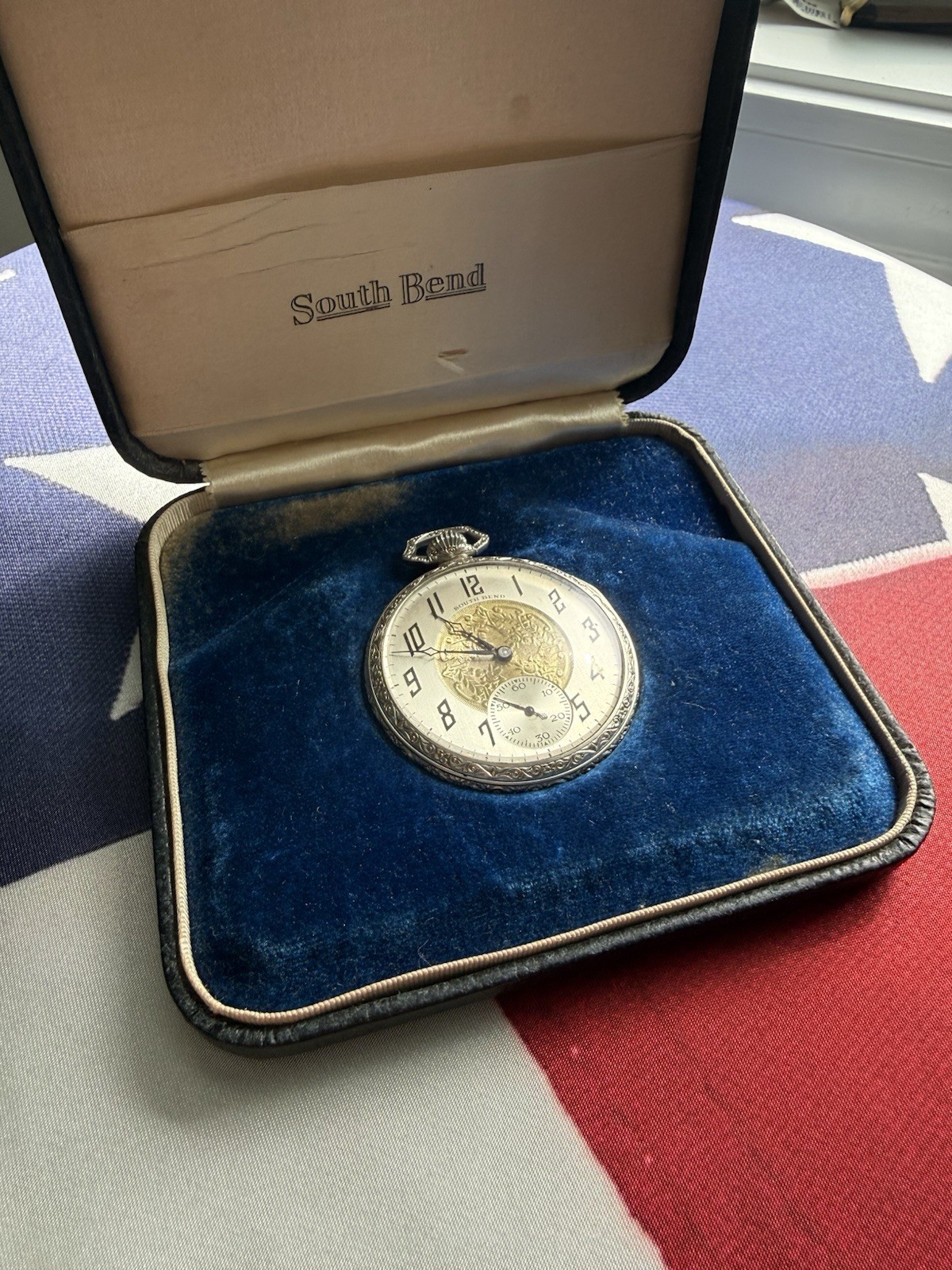 Nearly NOS Antique 1927 South Bend Gr. 429 19J Sz12 pocket watch – Adams Case!