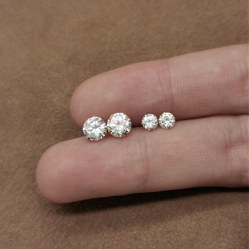 Surgical Stainless Steel Round CZ Earrings Screw Back Ear Studs Men Women 2-6mm