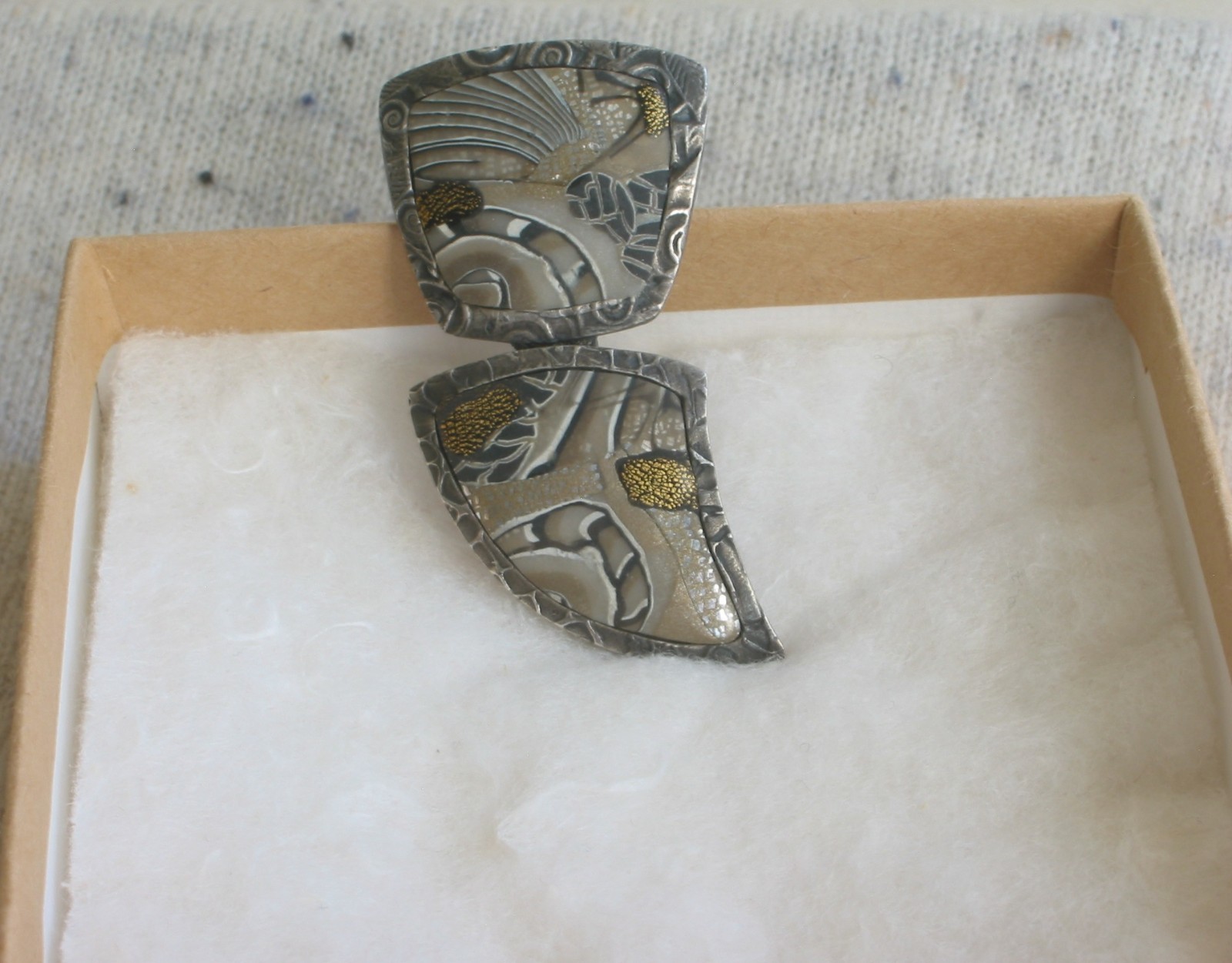 BROOCH PIN & PENDANT 2-IN-1 CONTEMPORARY ABSTRACT SIGNED MIXED MEDIA LAPEL PIECE