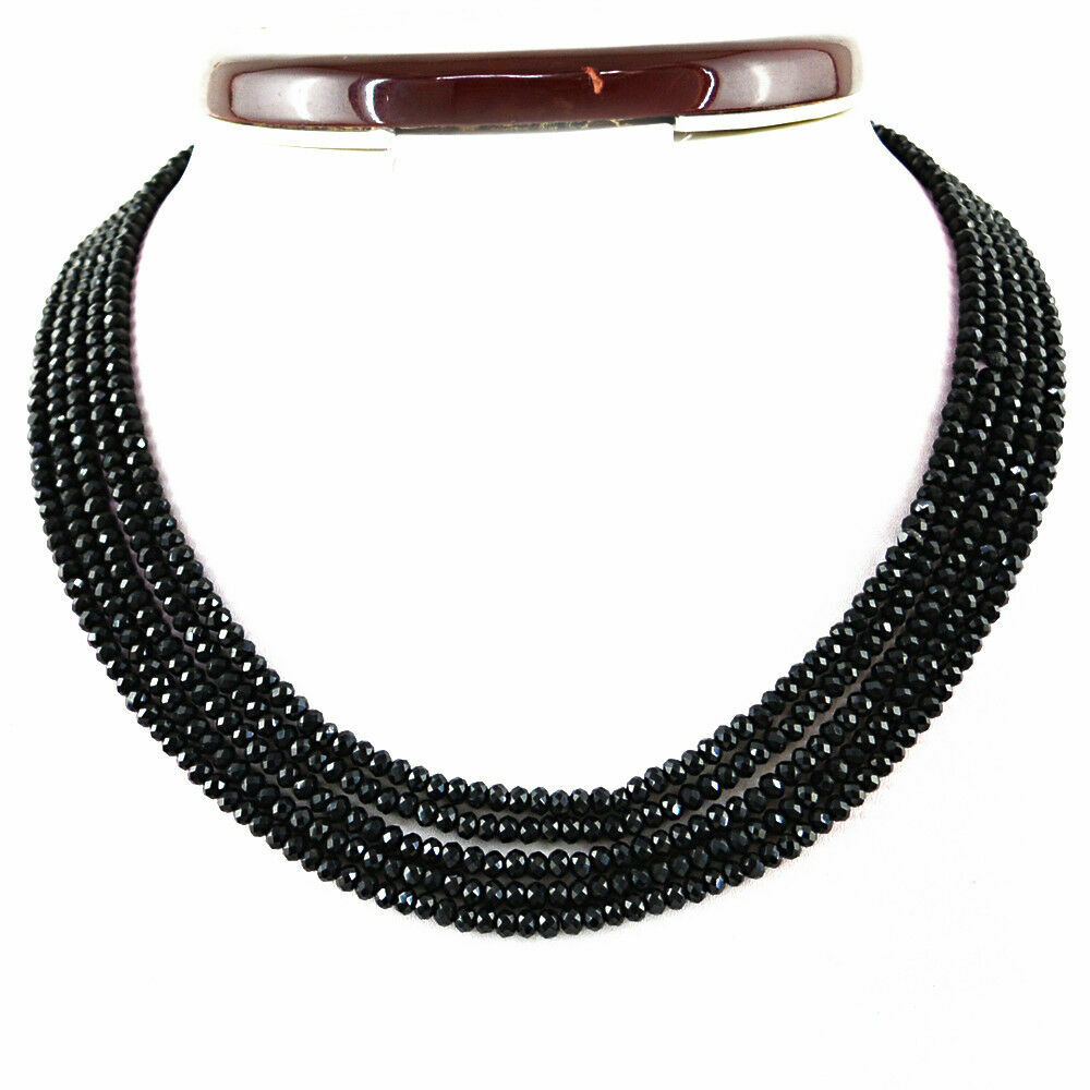 157.00 Cts Natural 5 Strand Black Spinel Round Faceted Beads Necklace Gift For