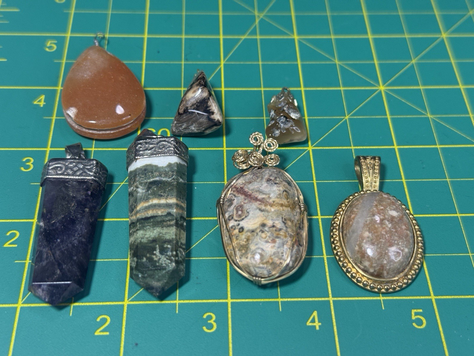 Gemstone Pendant Lot Assorted Amethyst Japser Mixed Multicolor Stones