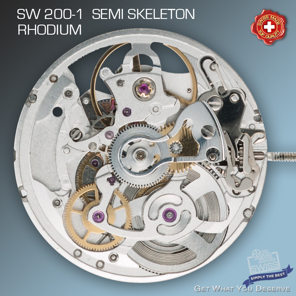 MOVEMENT SELLITA SW200-1 AUTOMATIC, SEMI-SKELETON , RHODIUM, COMPATIBLE ETA 2824