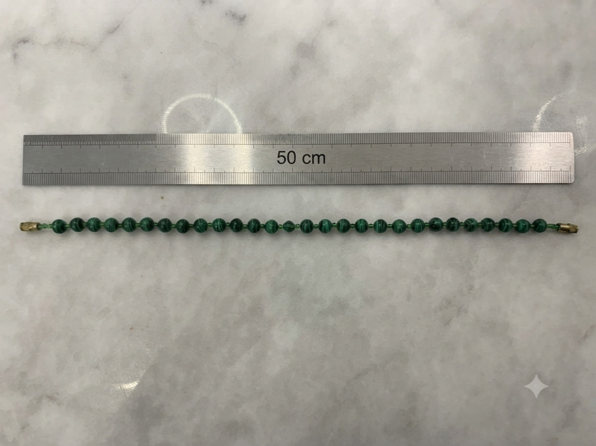 Malachite gradient bead necklace, rich green, 50 cm long, gold clasp