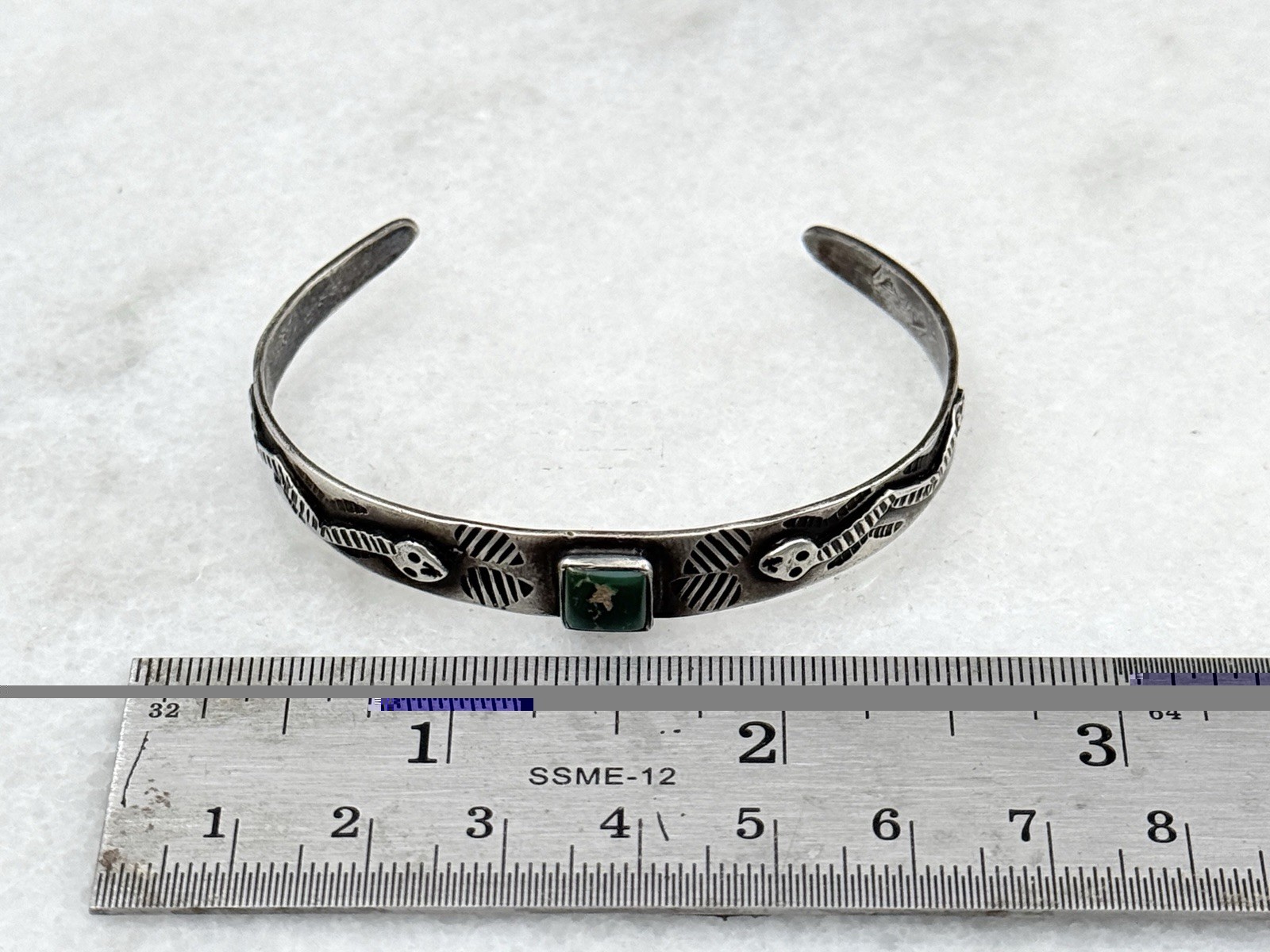 1930’s Fred Harvey Era Sterling silver Stamped Snake Cuff bracelet 6.25”