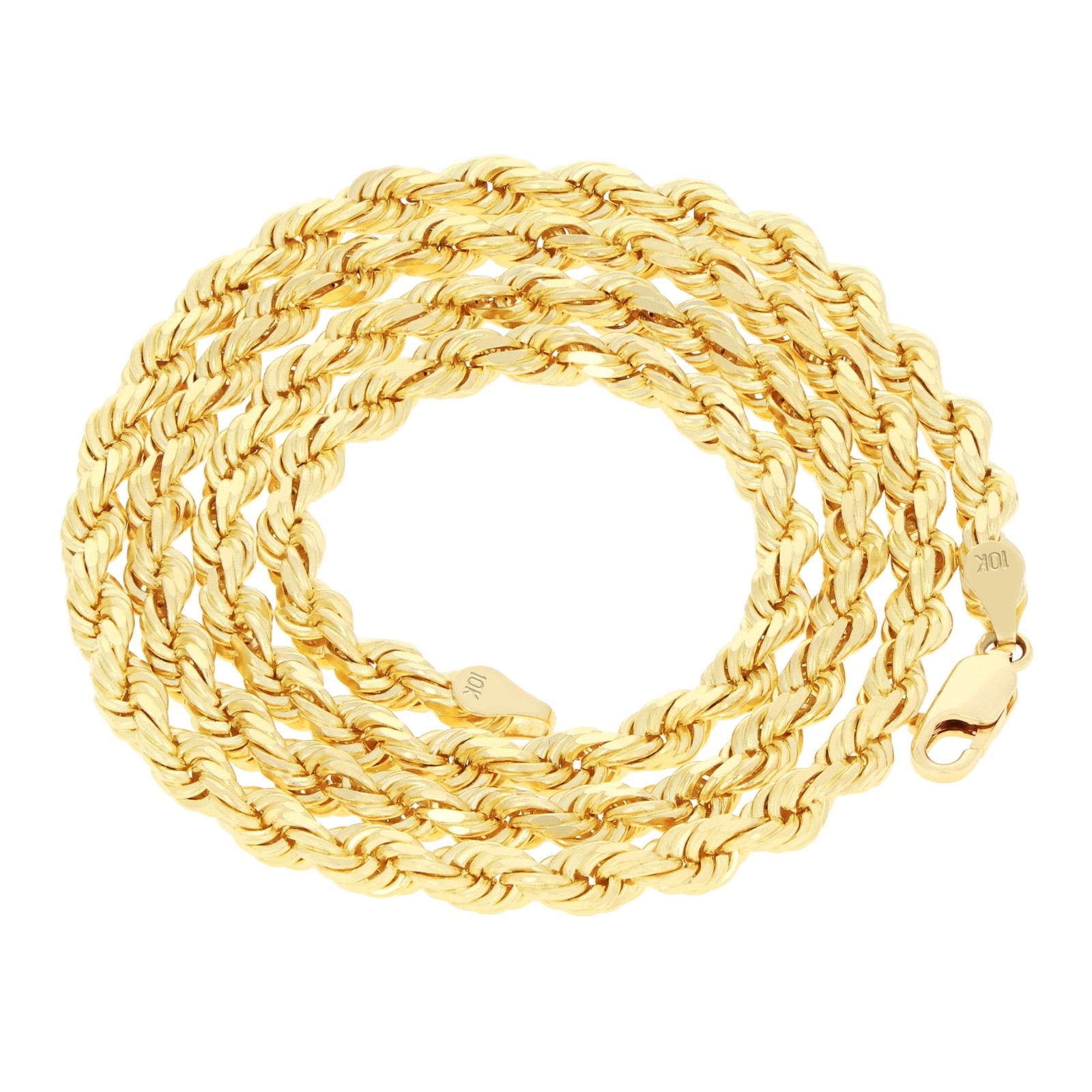 10K Yellow Gold 5mm Diamond Cut Rope Chain Pendant Necklace Mens Womens 16″- 30″