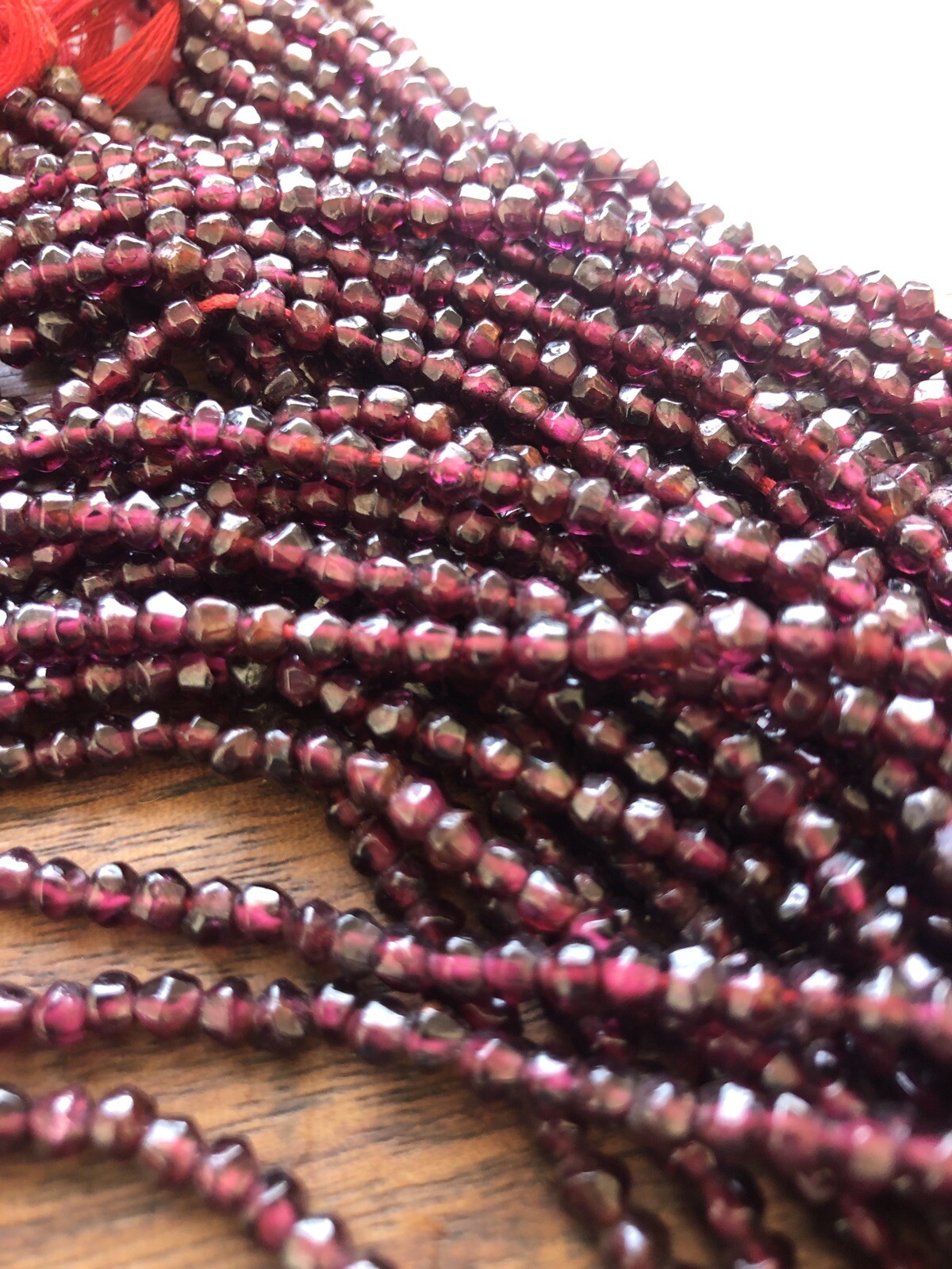 Deep Red Burgundy Faceted 3-4mm Round Garnet Gemstone Beads 14in Strand