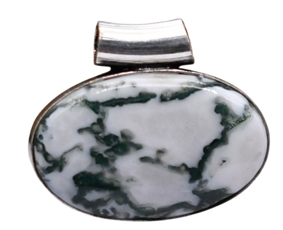 Tree Agate Natural Gemstone Antique Silver Plated Pendant 1.5″ J 2872