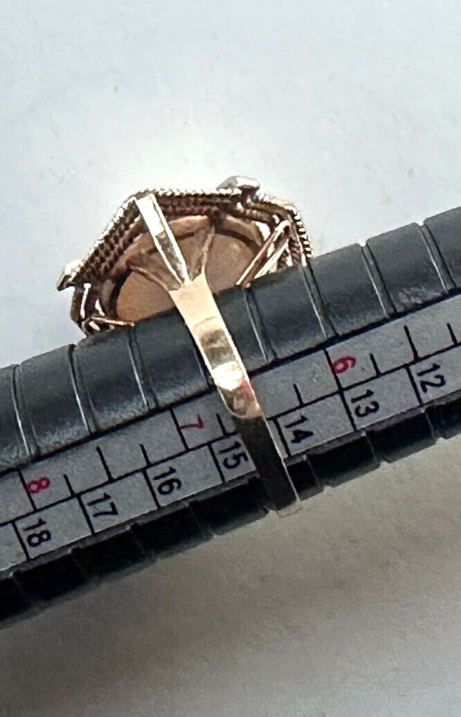 VINTAGE 8 DIAMOND & 12.4MM MABE PEARL 14K GOLD RING