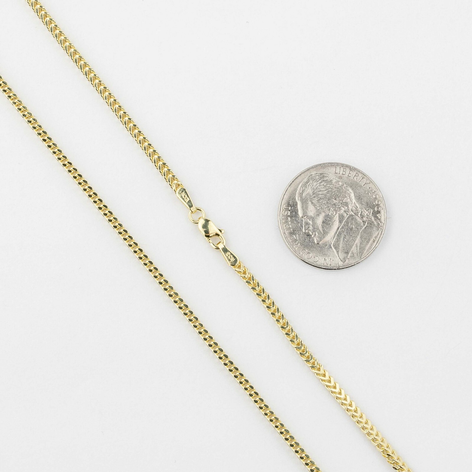 2mm Italian Square Franco Link Pave Chain Necklace Real 10K Yellow Gold