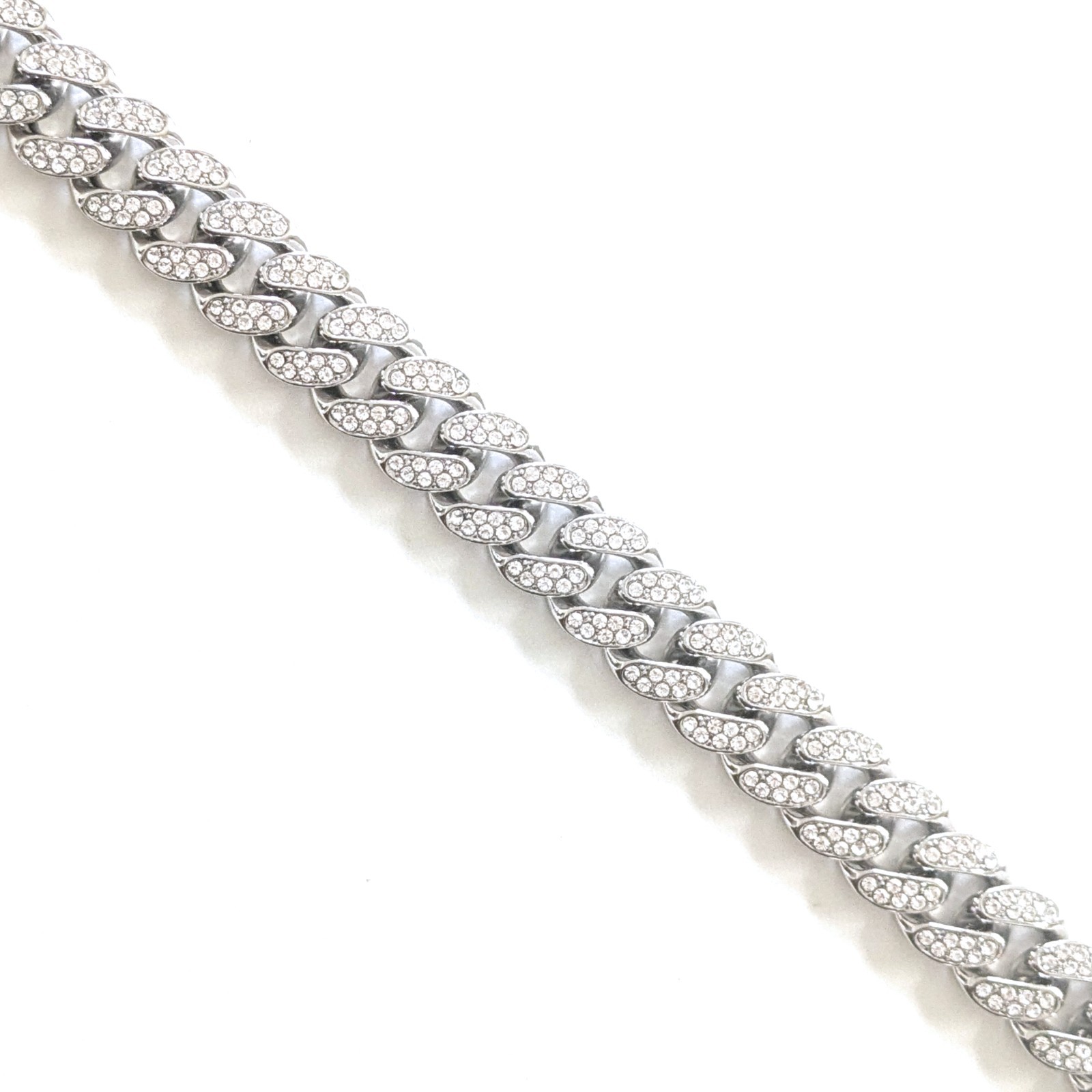 Silver Iced-Out Straight Cuban Link Chain Gem Necklace (Choose Your Length)