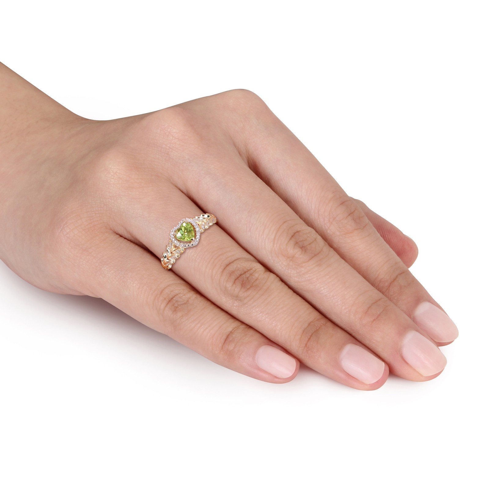 Amour 10k Yellow Gold Peridot and Diamond Heart Halo Ring