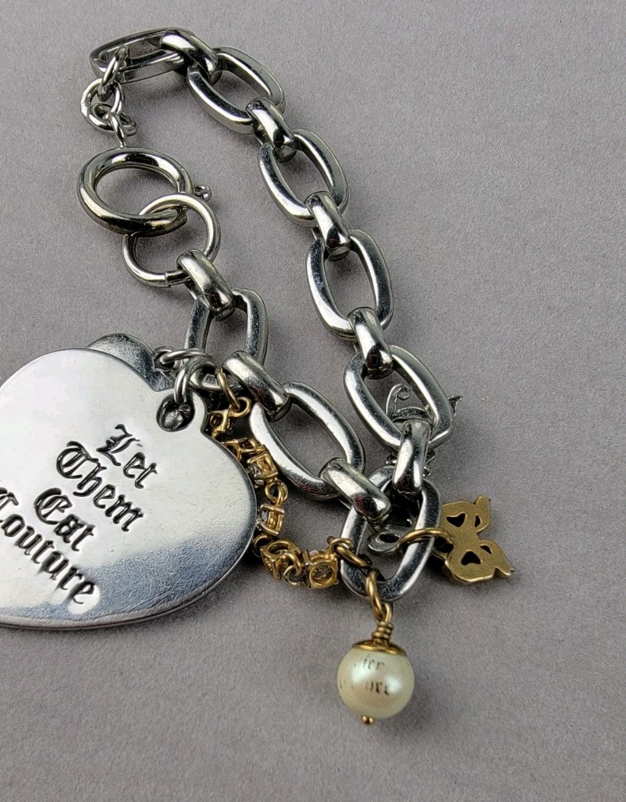 Vintage Juicy Couture Charm Bracelet Let Them Eat Couture Silver Tone 7″