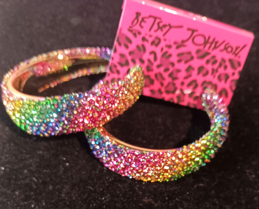 Big Exciting RAINBOW Ombre HOOP Colorful Betsey Johnson Earrings