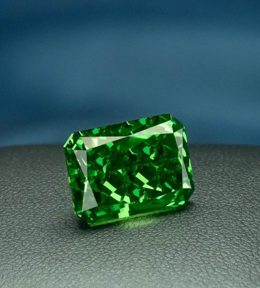 32 Ct EGL Certified Natural Flawless Green Zircon Emerald Cut Loose Gemstone