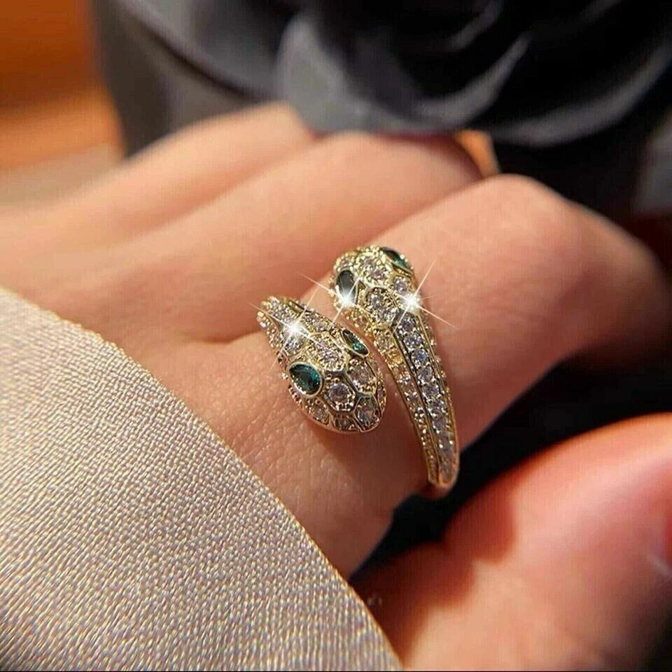 2ct Pear Cut Simulated Emerald Stunning Snake Bypass Ring 14k Yellow Gold Plated