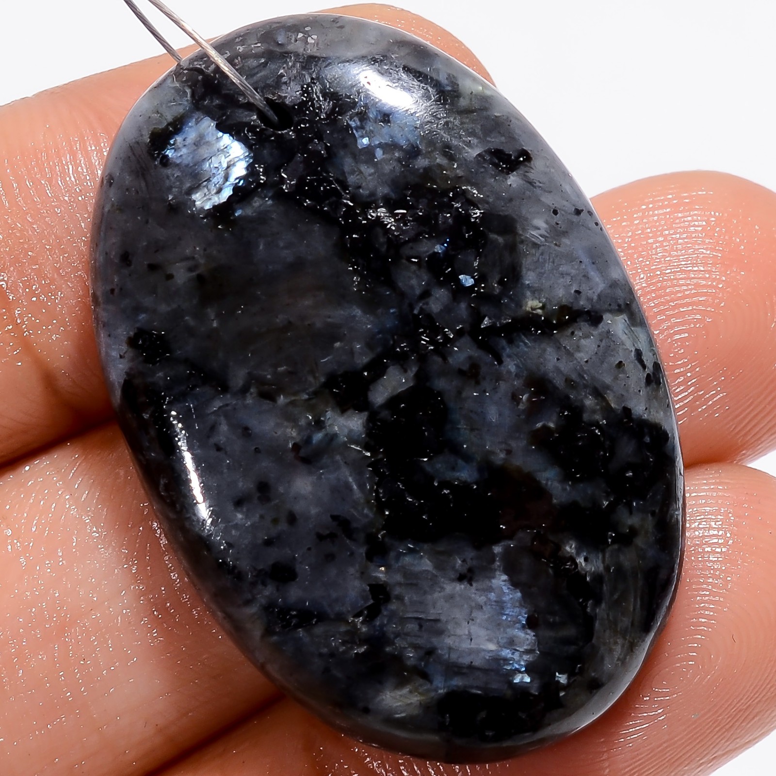 Natural Larvikite Oval Cabochon Drilled Loose Gemstone 50.5 Ct 34X23X6mm A-27823