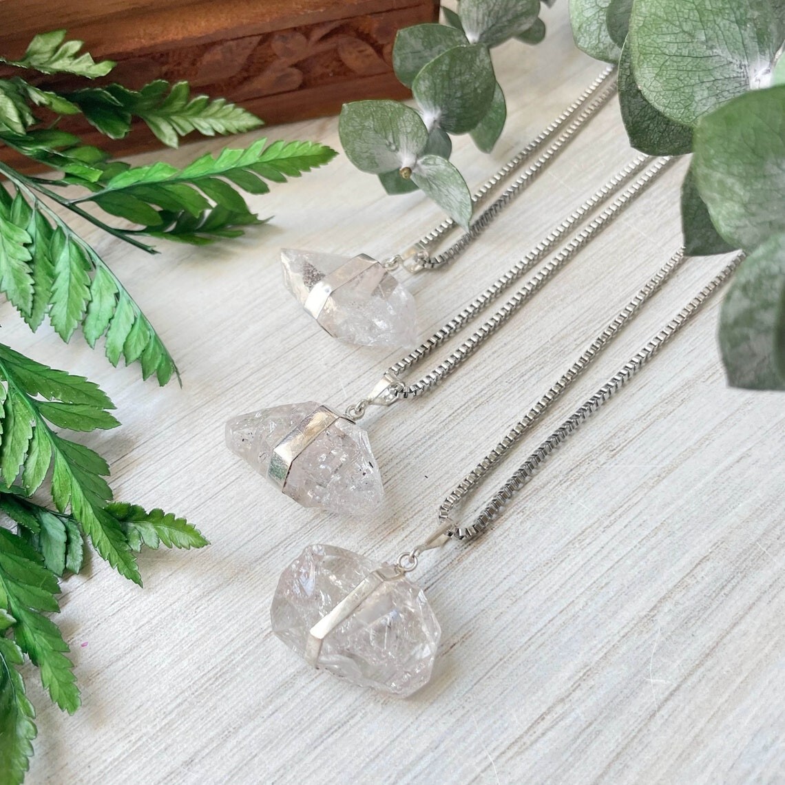 Big Herkimer Diamond Raw Drop Pendant Sterling Silver Handmade Gemstone Pendant