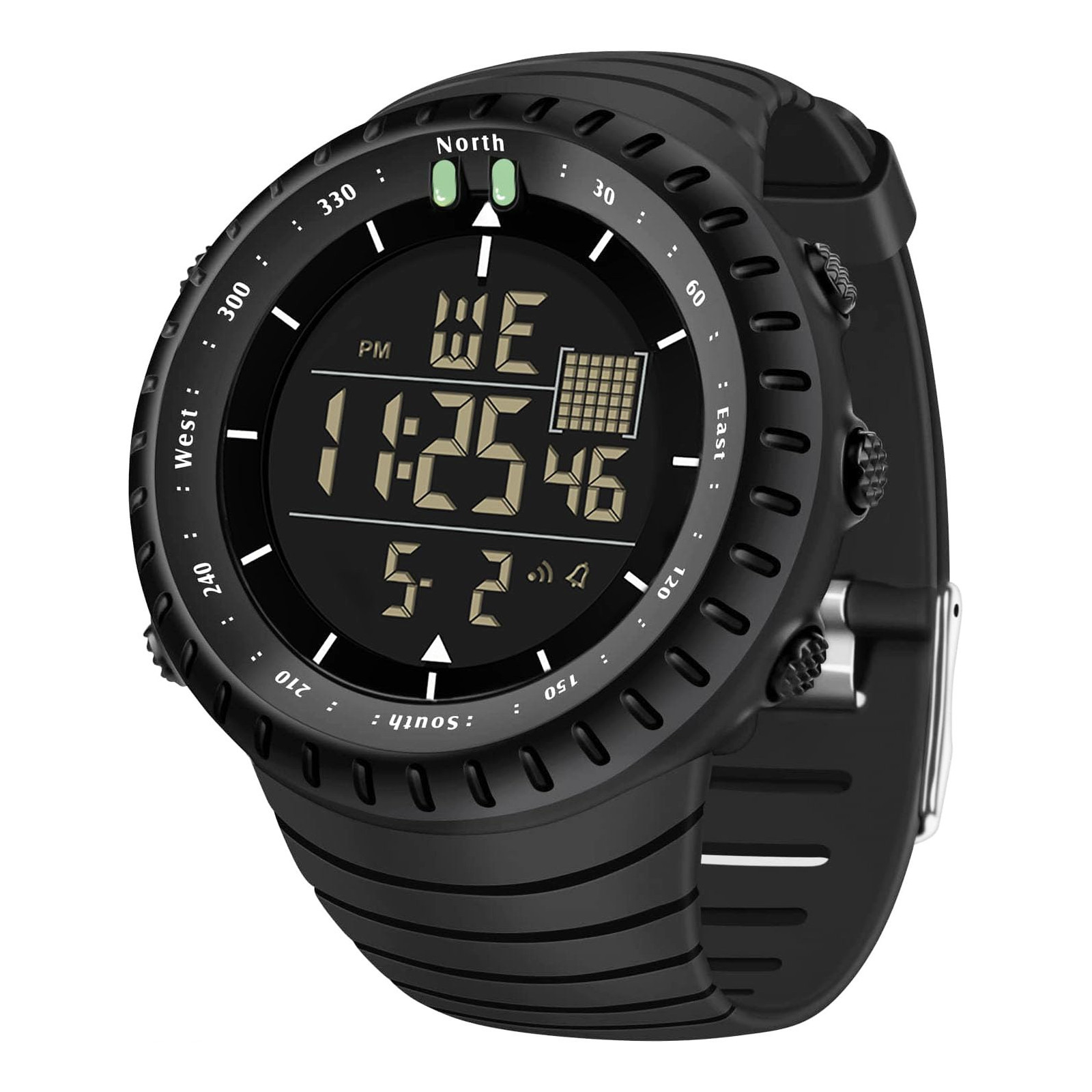 50mm Digital Sports Watch Waterproof Dual Time Alarm Chronograph Backlight Black