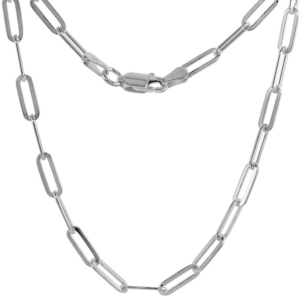 925 Sterling Silver Flat Paperclip Necklace Bracelet 4mm, 7″ to 30″ Long
