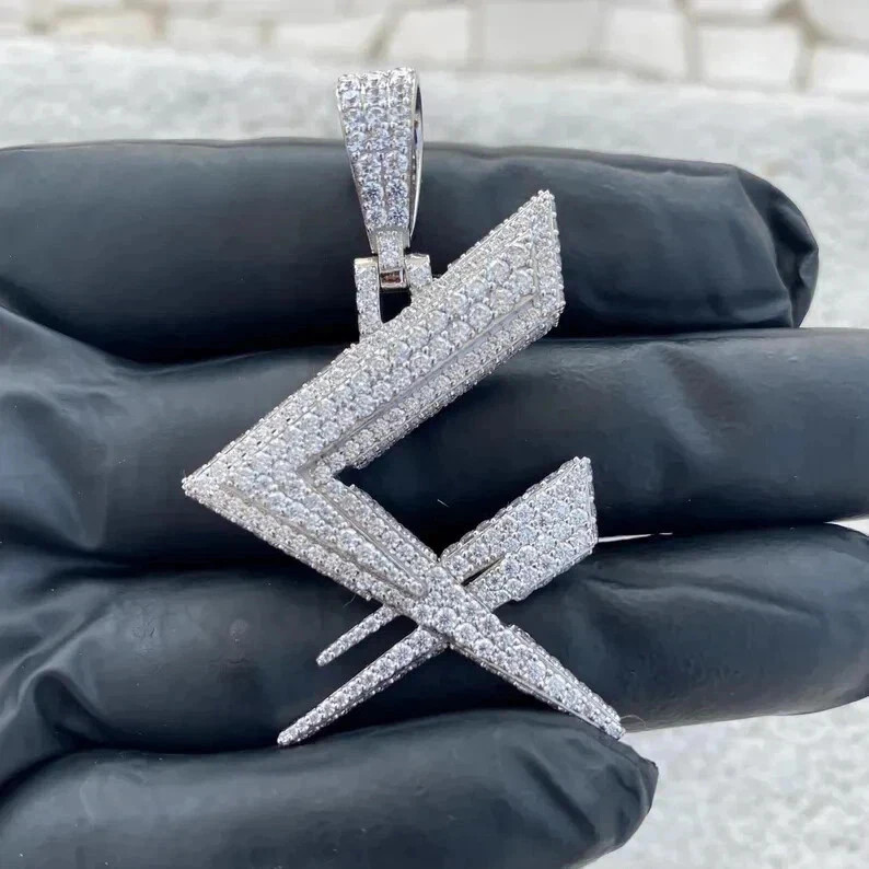 2Ct Real Moissanite Custom Letter Made Logo Pendant 14K White Gold Plated Silver