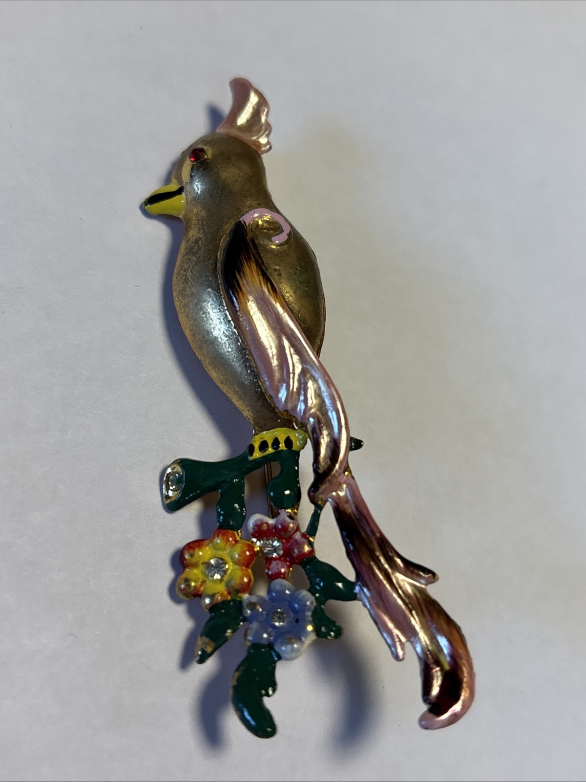 Vintage 1940s Coro Silver Tone Parrot Enamel Duette BroochPin Unsigned B6 READ