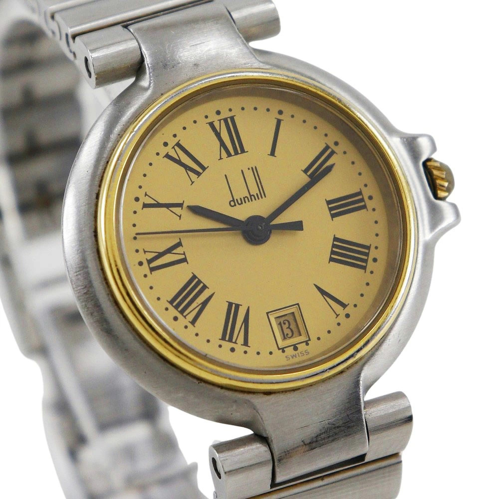Used Dunhill Millennium Watch Stainless Steel Gold Plated Quartz Analog Gold Dia
