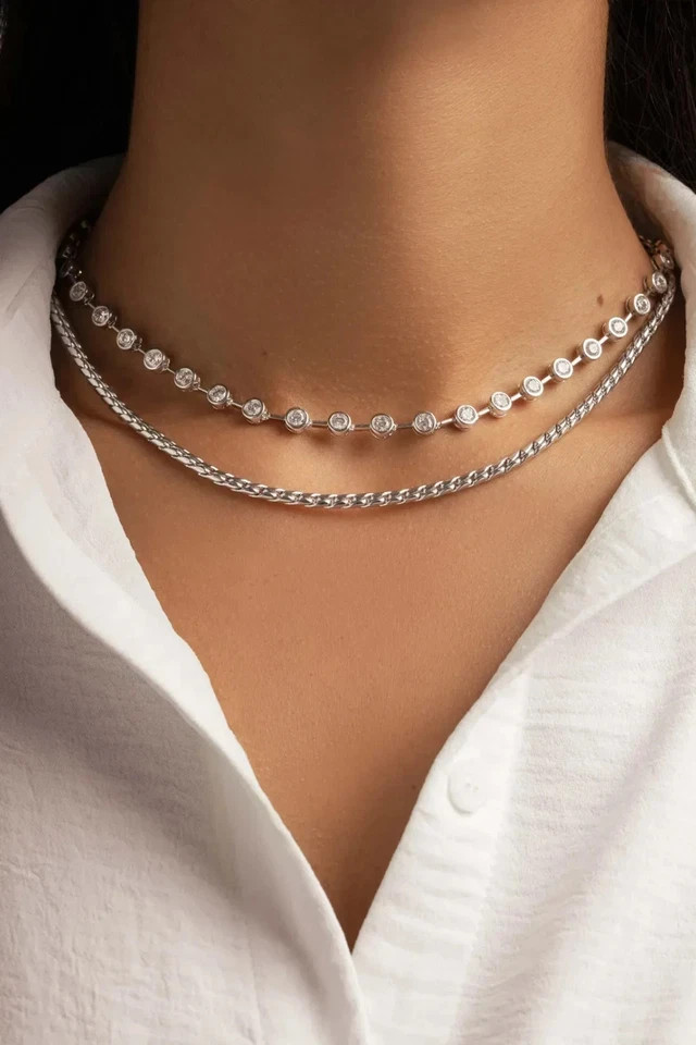 15TCW Round Lab Created Diamond Bezel Set Tennis Necklace 925 Sterling Silver