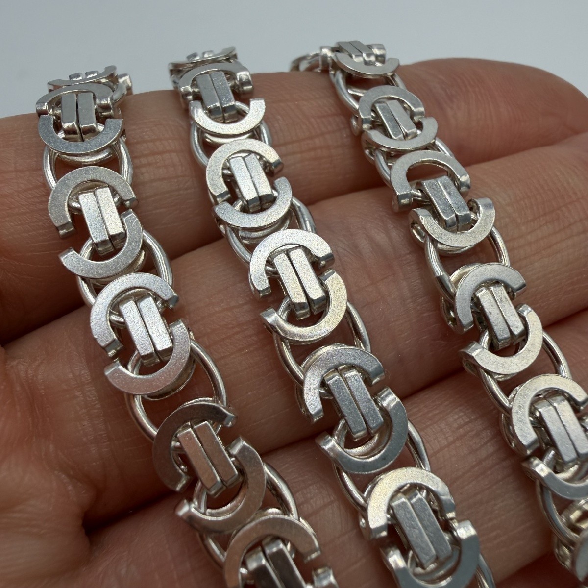 Heavy 925 Sterling Silver Flat Byzantine Fox Tail Chain Necklace Men’s 33g