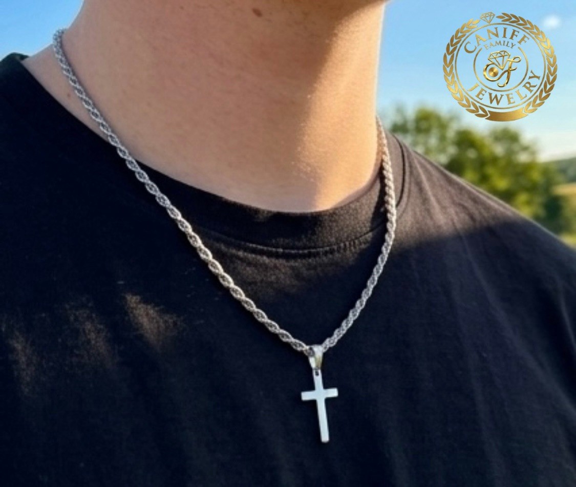20 Inch Stainless Steel 3mm Rope Cross Pendant Chain