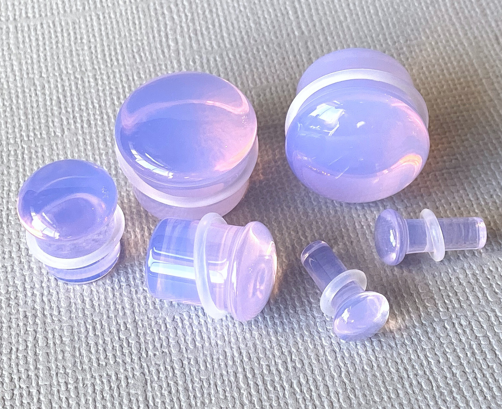 PAIR Lavender Opalite Single Flare Plugs Stone Glass Earlets Gauges Body Jewelry