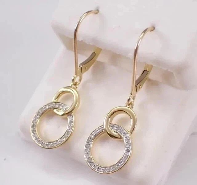 Circle Dangle Leverback Earrings 14K Yellow Gold Plated 1.40Ct Lab Grown Diamond