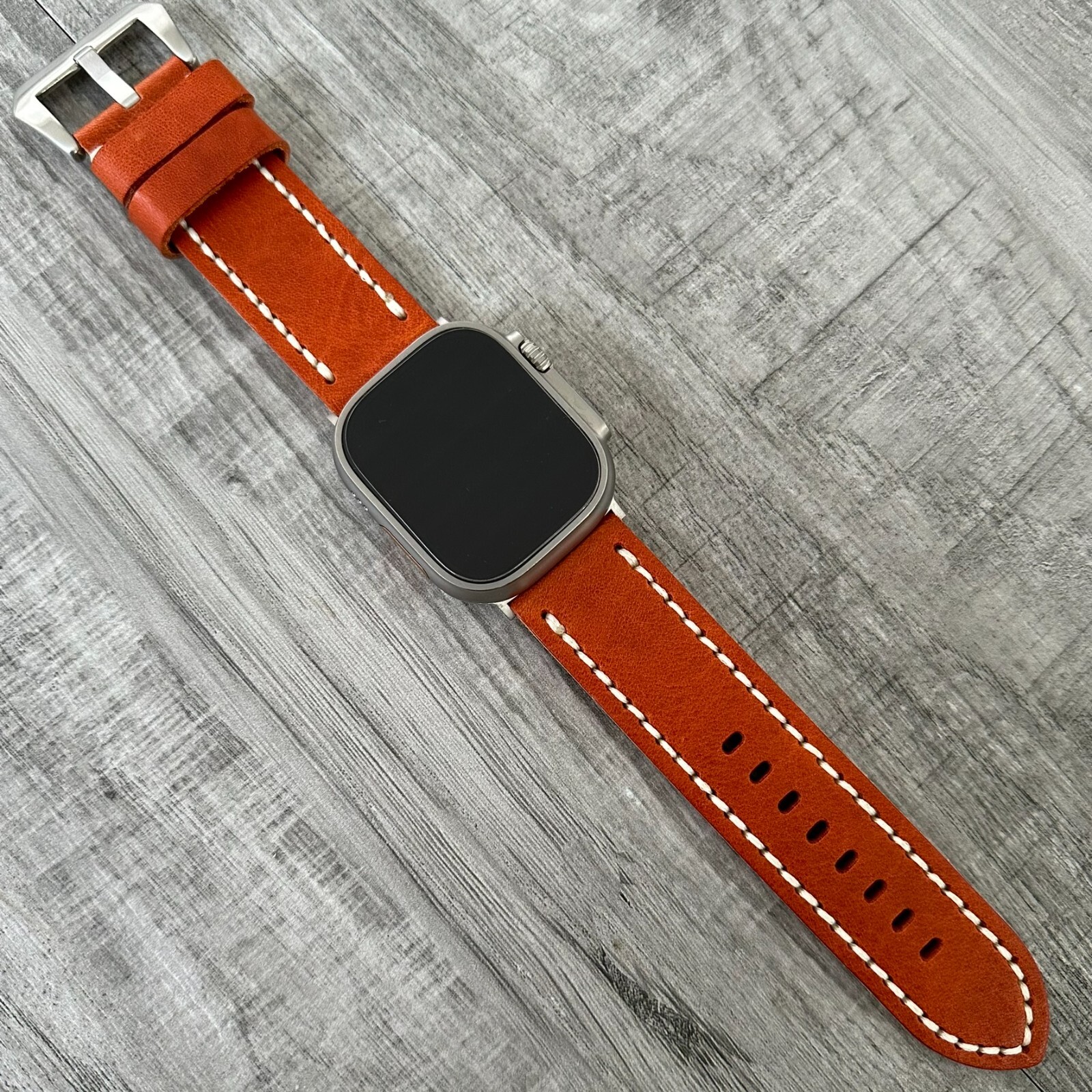 For NEW Apple Watch Ultra 1 2 49mm Dark Orange Leather watch Band Strap