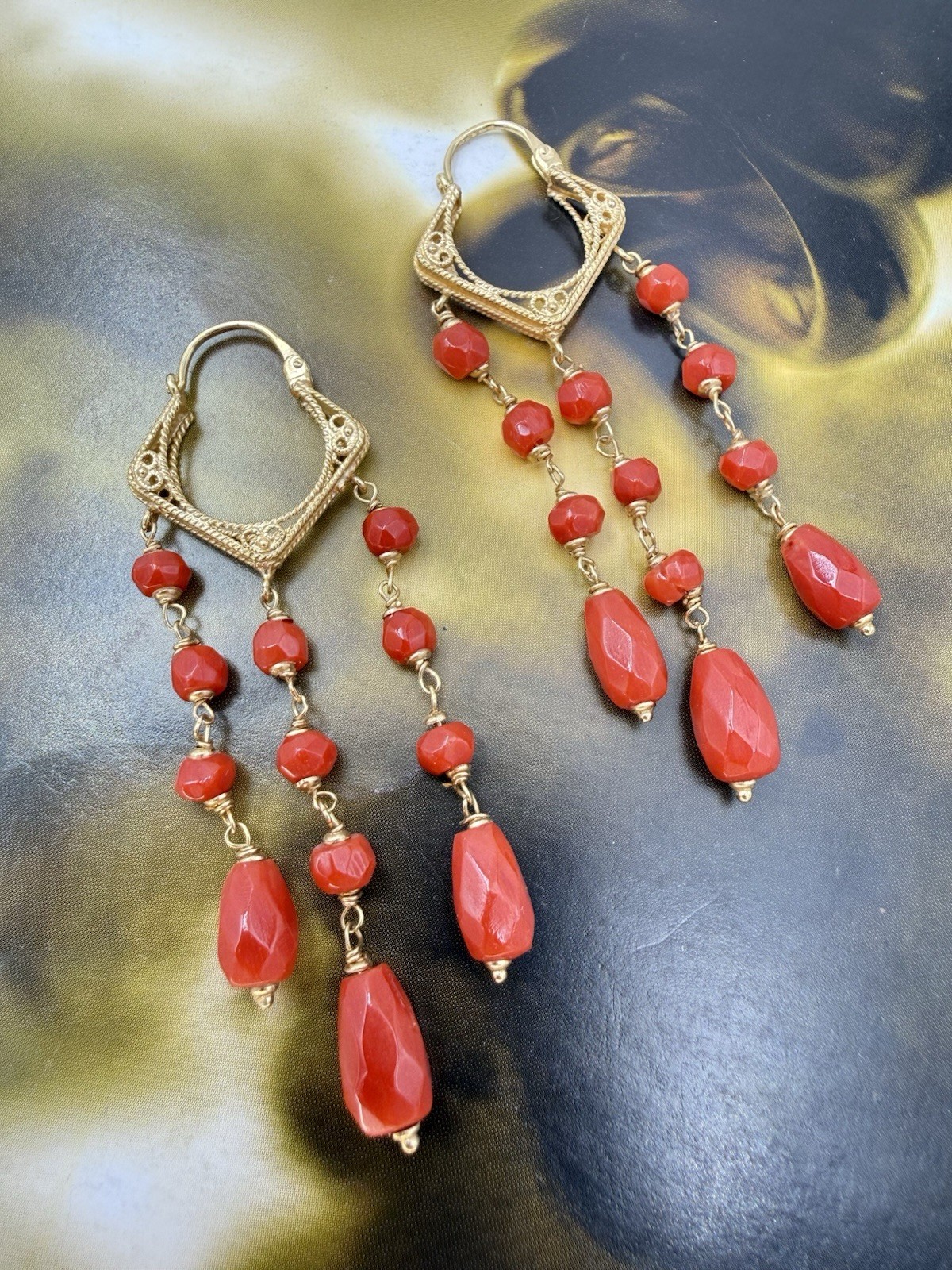 earrings earrings CORALLO red MEDITERRANEAN CORAL solid gold GOLD 18 KT-750